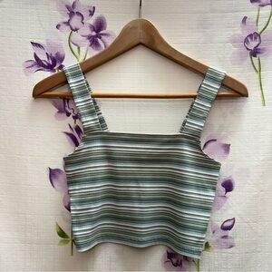 American Eagle Green And White Striped Square Neck Cropped Tank Top